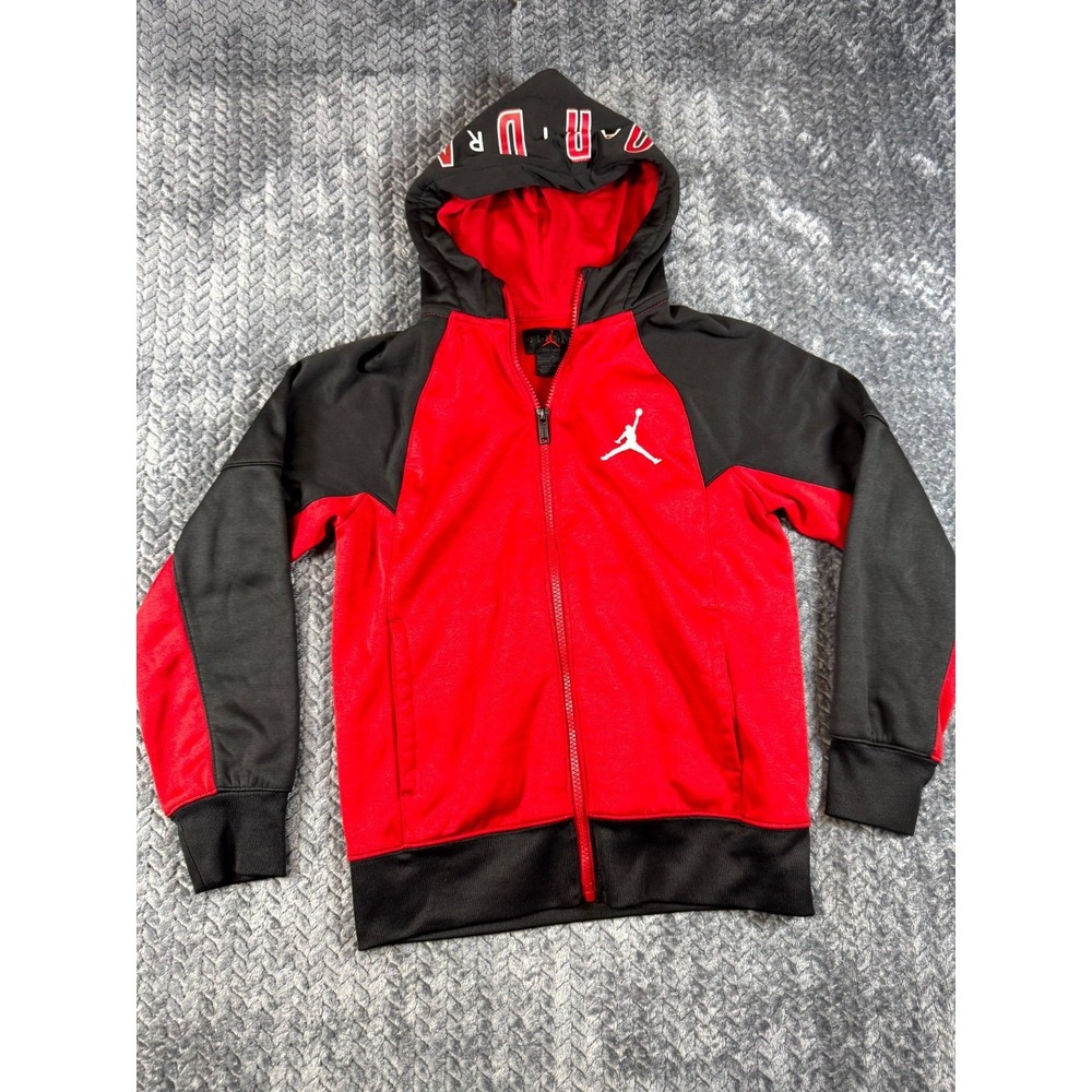 Air Jordan Jacket Boys Medium (10-12) Red Fleece Lined Hooded Jumpman Graphic